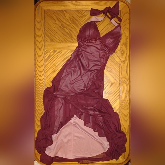 City triangles burgundy chiffon jewel dress gown - Picture 2 of 4